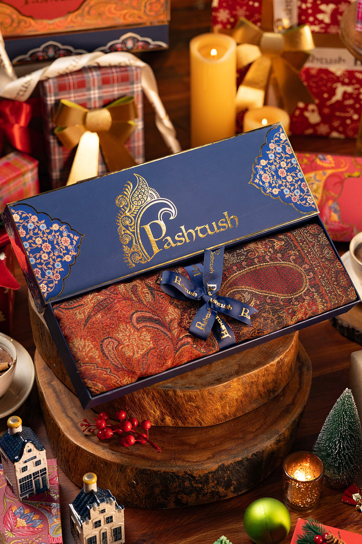 Pashtush India Gift Pack Pashtush Mens Jamawar Stole, Faux Pashmina, Black