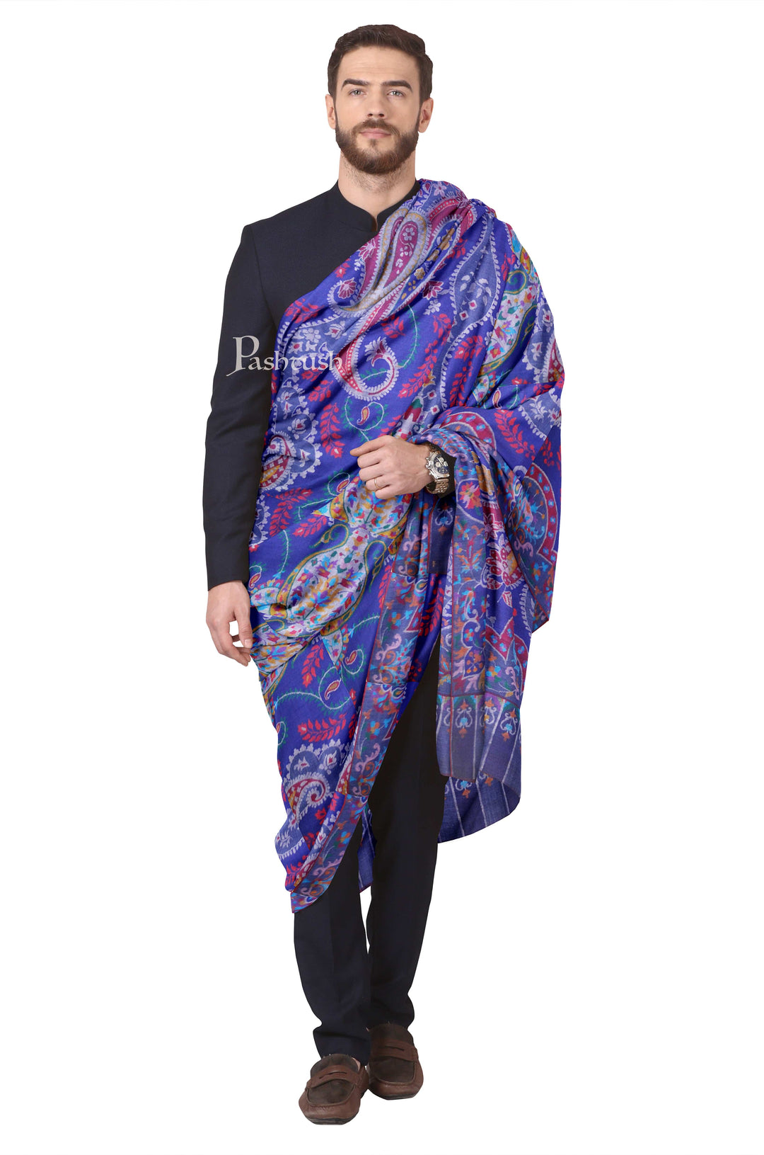 Pashtush India Womens Shawls Pashtush Mens Kaani Pashmina Shawl, 100% Hand Woven, Multicolour