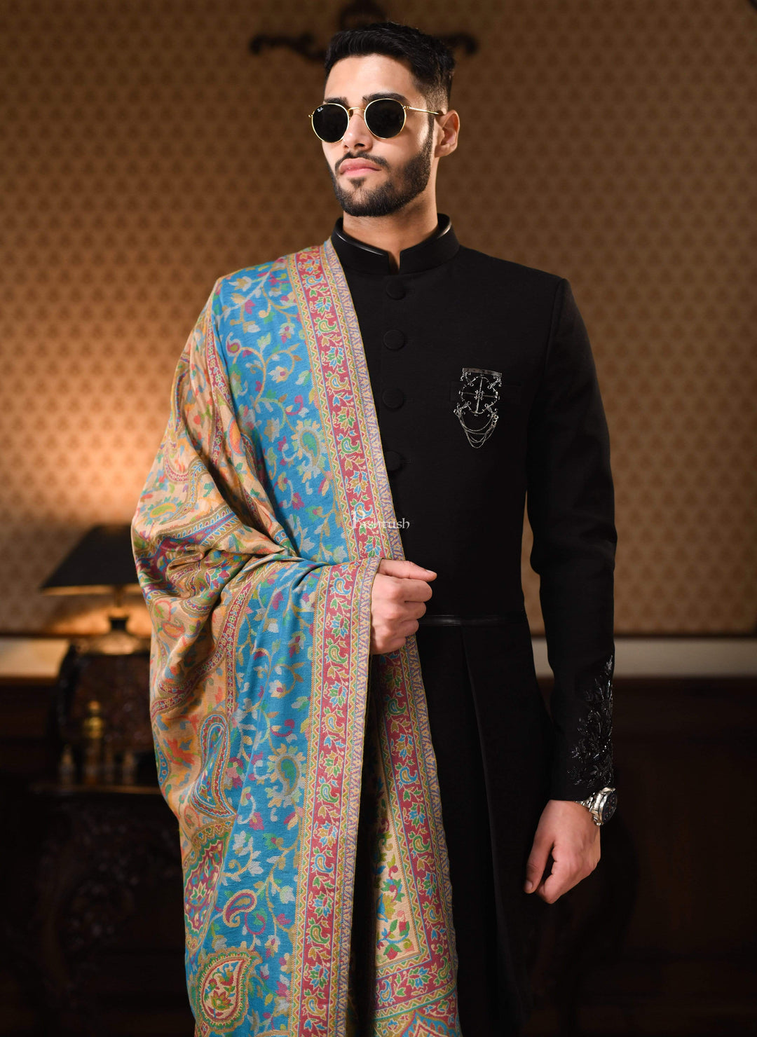Pashtush India 100x200 Pashtush Mens Kaani Shawl, Faux Pashmina, Soft And Warm, Barabic Blue