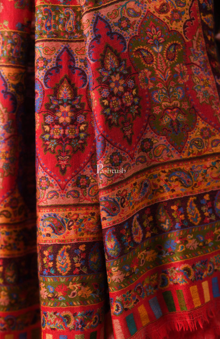 Pashtush India 100x200 Pashtush Mens Kaani Shawl, Pure Wool, Woolmark Certificate, Scarlet Red