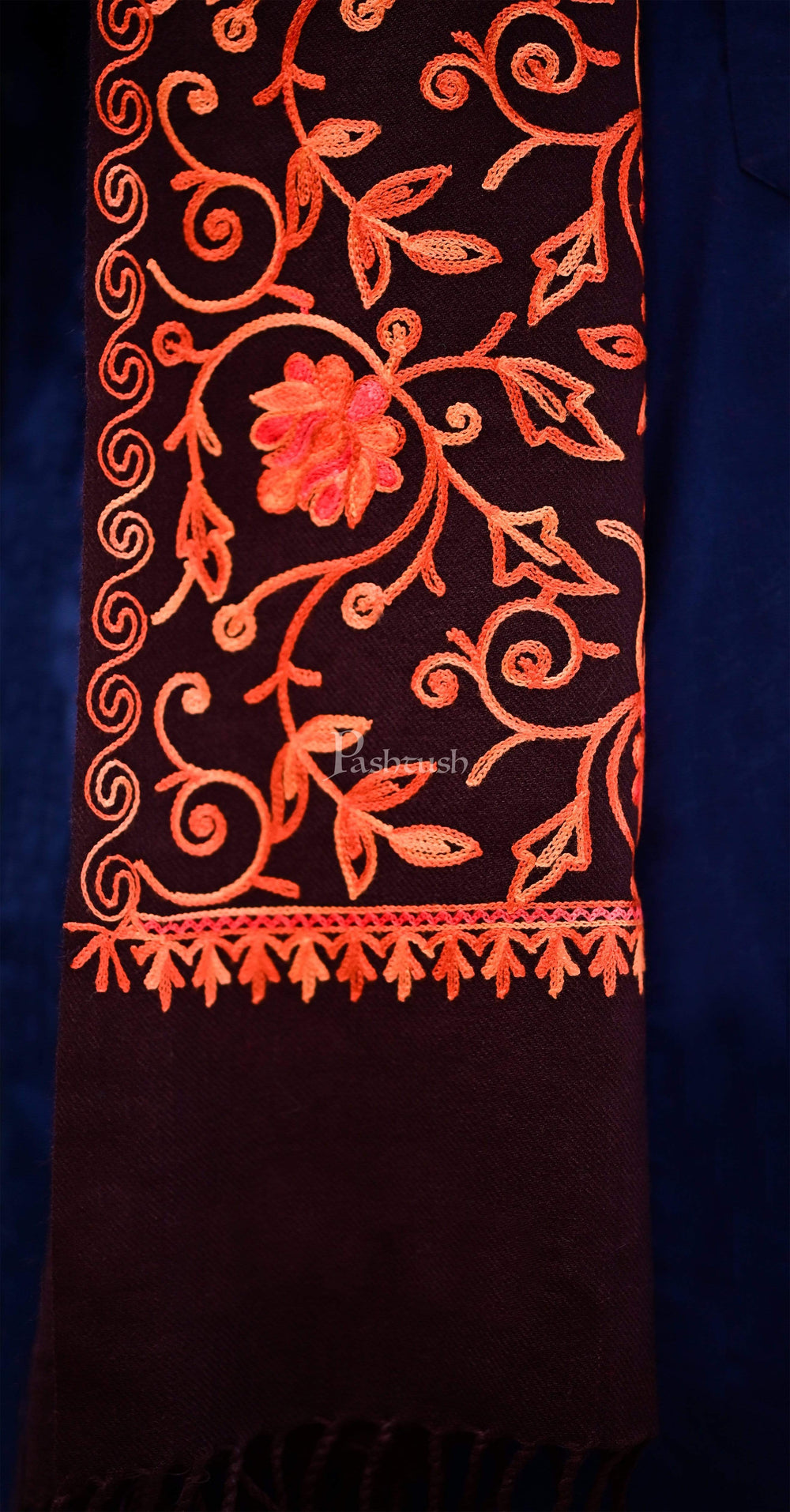 Pashtush India 70x200 Pashtush Mens Kashmiri Aari Embroidery, Woollen Stole