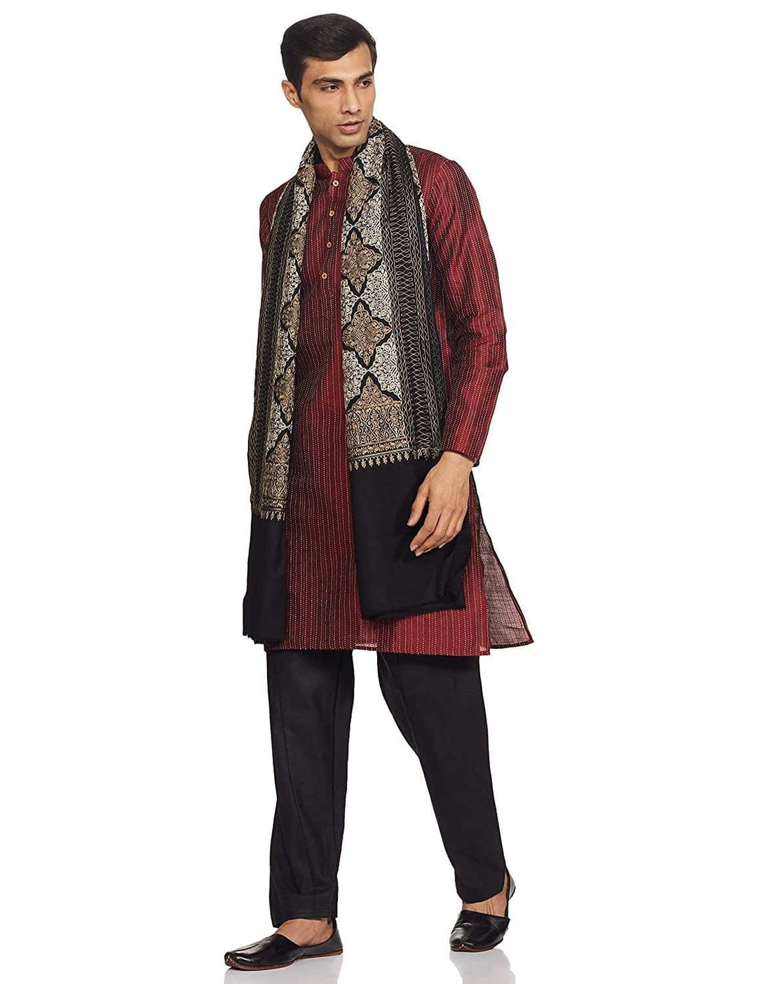 Pashtush India 114x228 Pashtush Mens Kashmiri Embroidery Shawl, Light Weight, Fine Wool, Black
