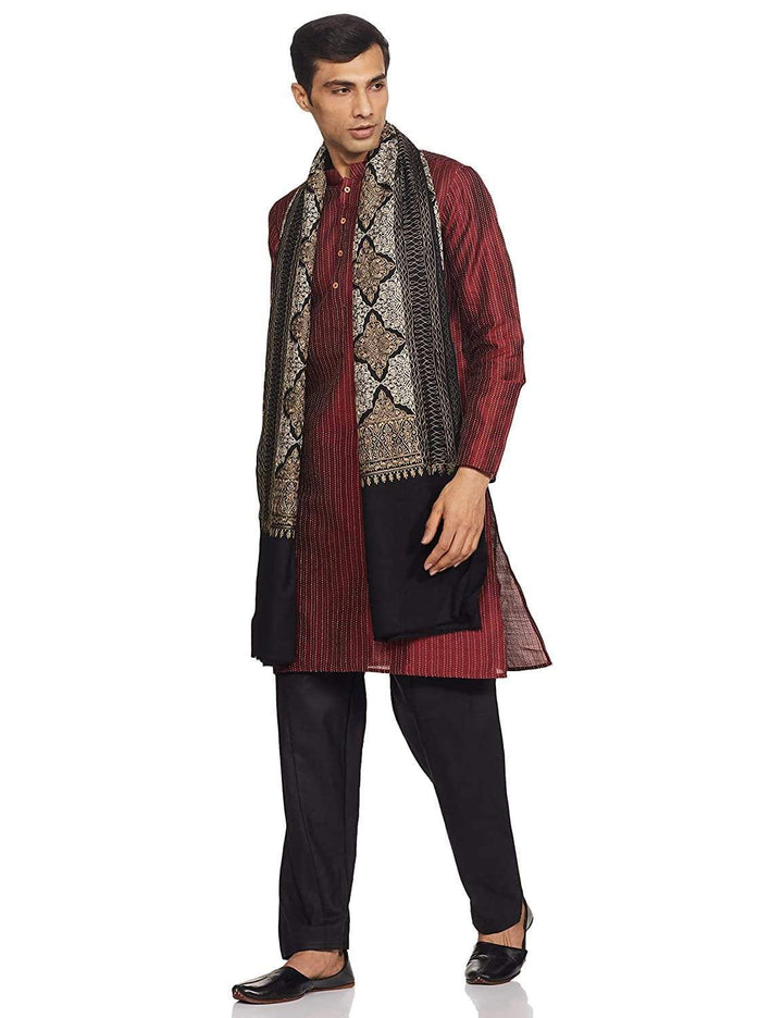 Pashtush India 114x228 Pashtush Mens Kashmiri Embroidery Shawl, Light Weight, Fine Wool, Black
