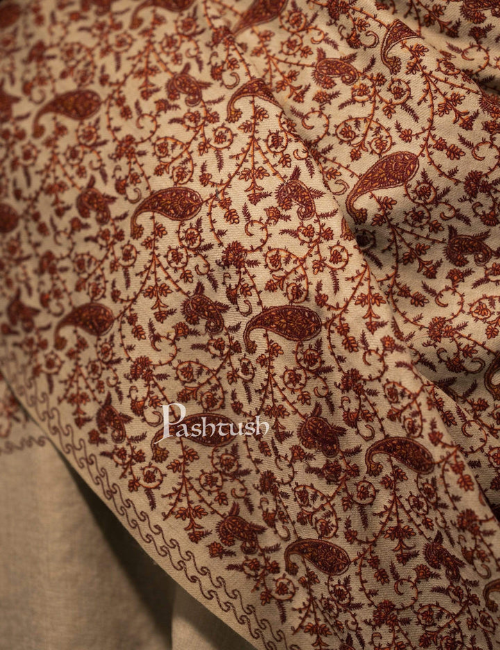 Pashtush India 100x200 Pashtush Mens Kashmiri Embroidery Stole, Beige