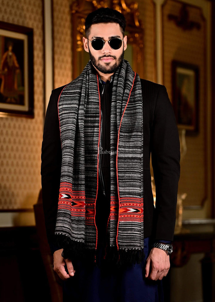 Pashtush India 70x200 Pashtush Mens Kullu Wool, Authentic 100% Handwoven Stole, Extra Warm, grey