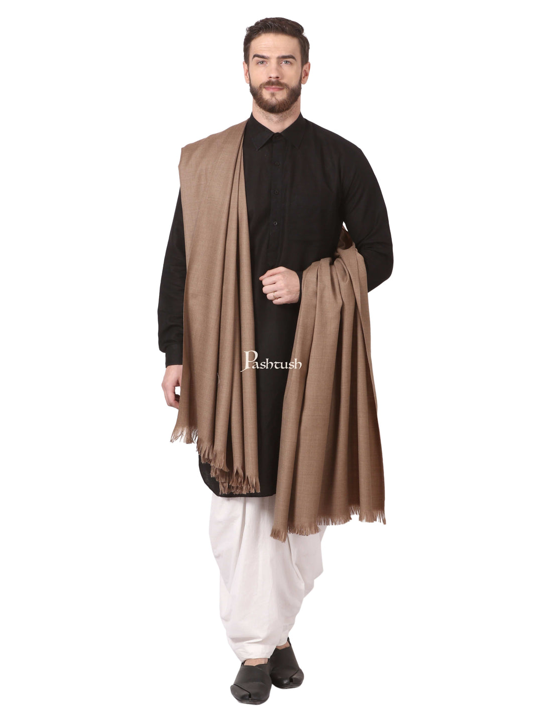 Pashtush India Mens Shawls Gents Shawl Pashtush Mens Lohi, Extra Warm 100% Pure Wool With Woolmark Certificate, Thick Weave
