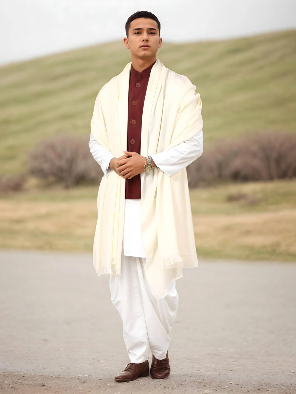 Pashtush India Mens Shawls Gents Shawl Pashtush Mens Lohi, Thick And Warm Gents Shawl, 100% Pure Wool, Woolmark Certified