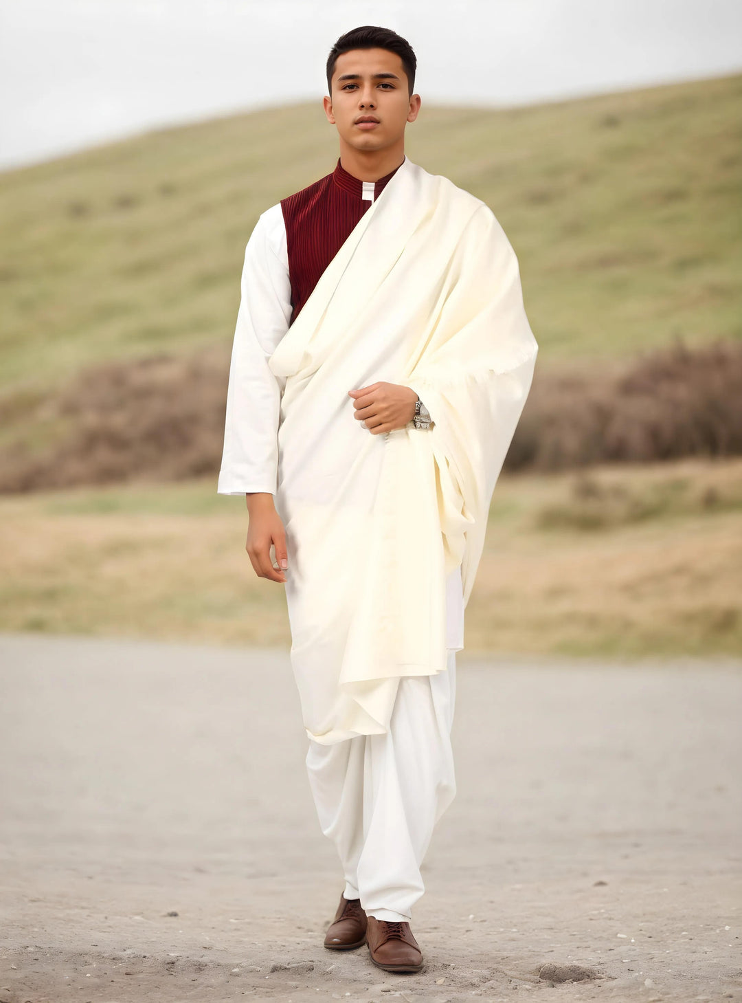 Pashtush India Mens Shawls Gents Shawl Pashtush Mens Lohi, Thick And Warm Gents Shawl, 100% Pure Wool, Woolmark Certified