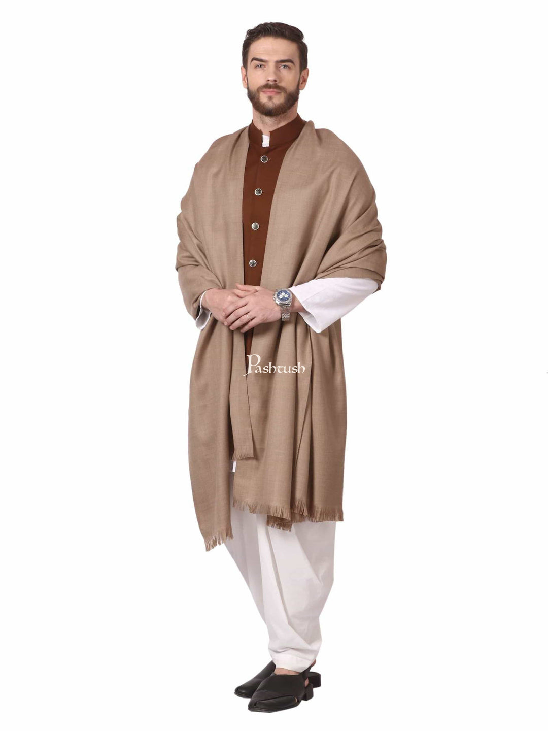 Pashtush India Mens Shawls Gents Shawl Pashtush Mens Lohi, Thick And Warm Gents Shawl, 100% Pure Wool, Woolmark Certified