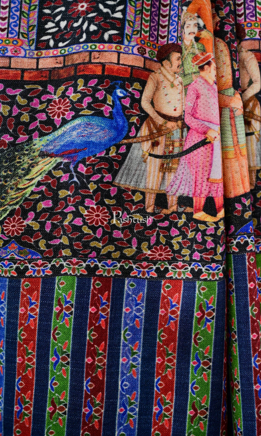 Pashtush India Gift Pack Pashtush Mens Mughal Darbar Printed 100% Pure Wool With Woolmark Certificate Stole, Lapis Blue
