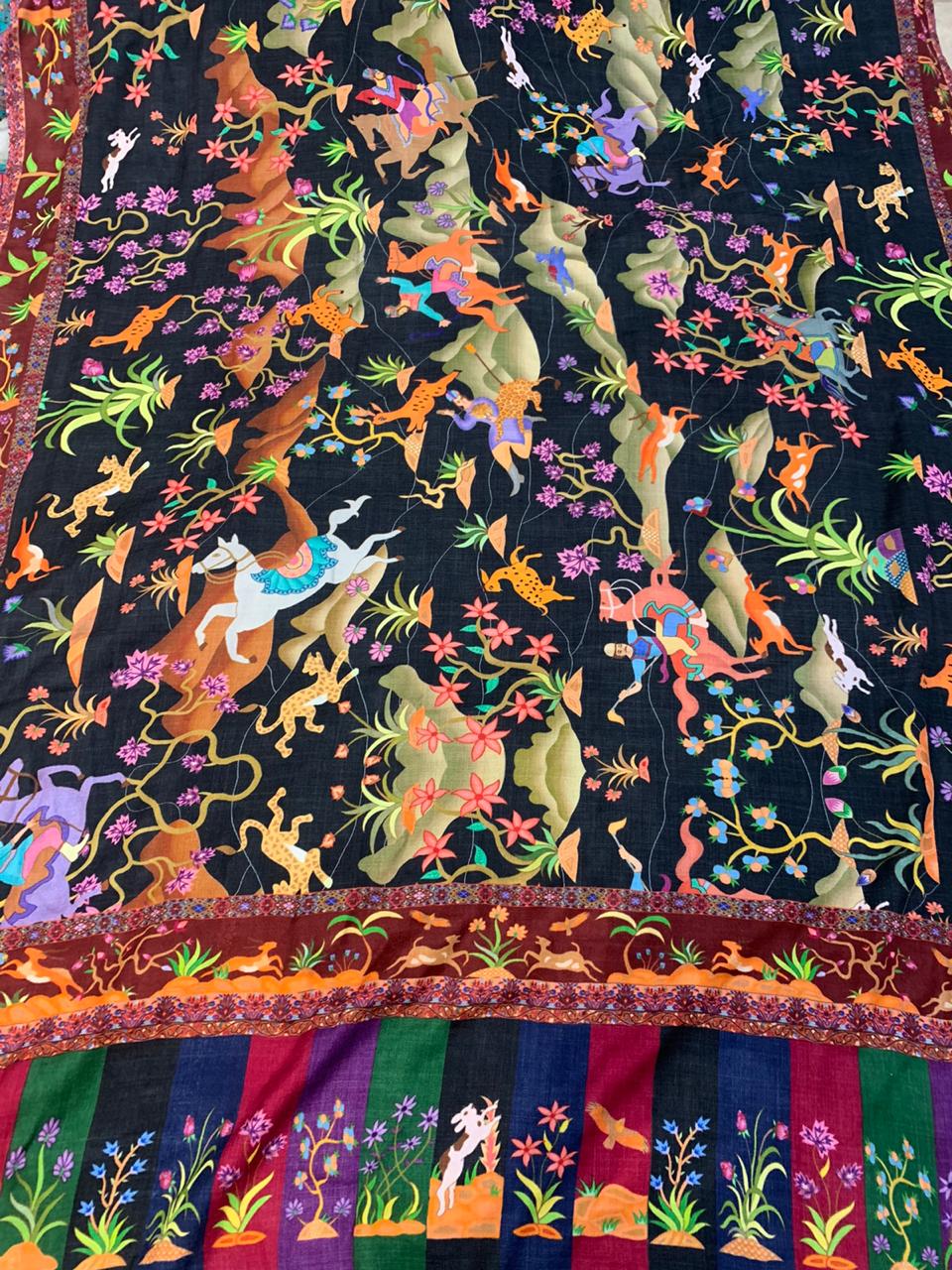 Pashtush Shawl Store Shawl Pashtush Mens Mughal Darbar Shawl, Luxury Printed Shawl on 100% Pure Wool, Full Size