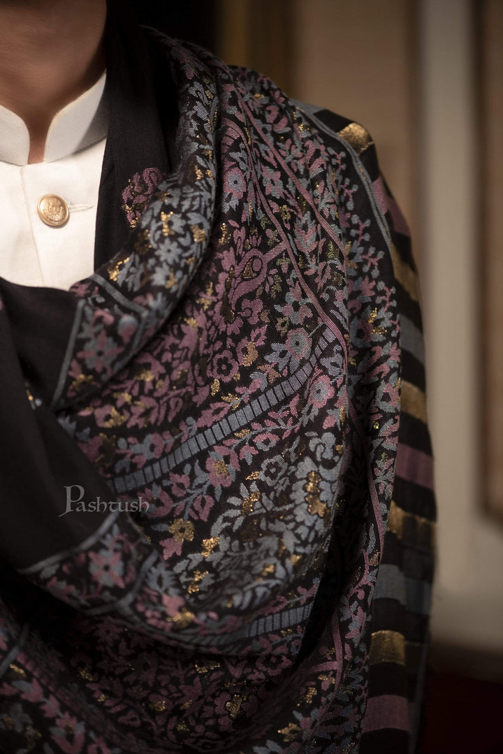 Pashtush India 70x200 Pashtush Mens Paisley Design, Soft Bamboo Scarf, Golden Zari Thread Weave