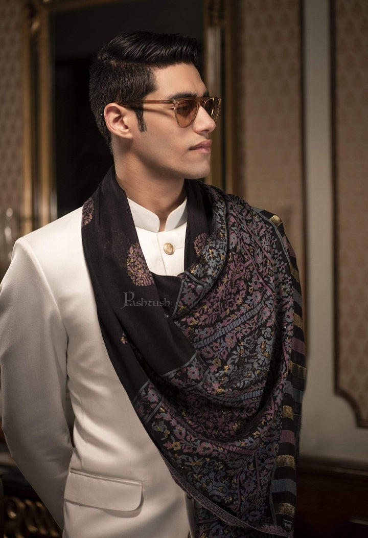 Pashtush India 70x200 Pashtush Mens Paisley Design, Soft Bamboo Scarf, Golden Zari Thread Weave