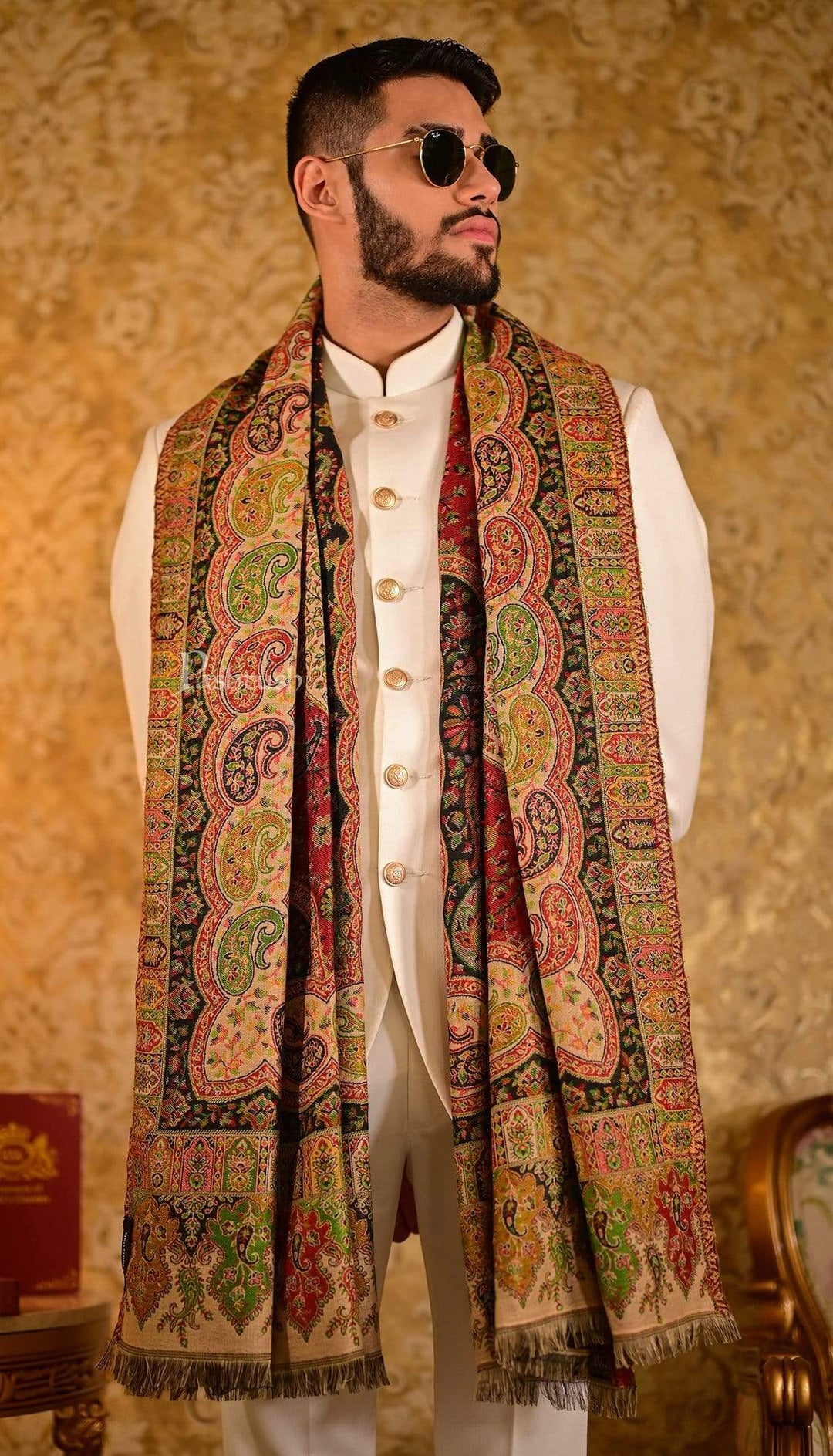 Pashtush India 100x200 Pashtush Mens Paisley Weave Ethnic Shawl, Soft and Warm