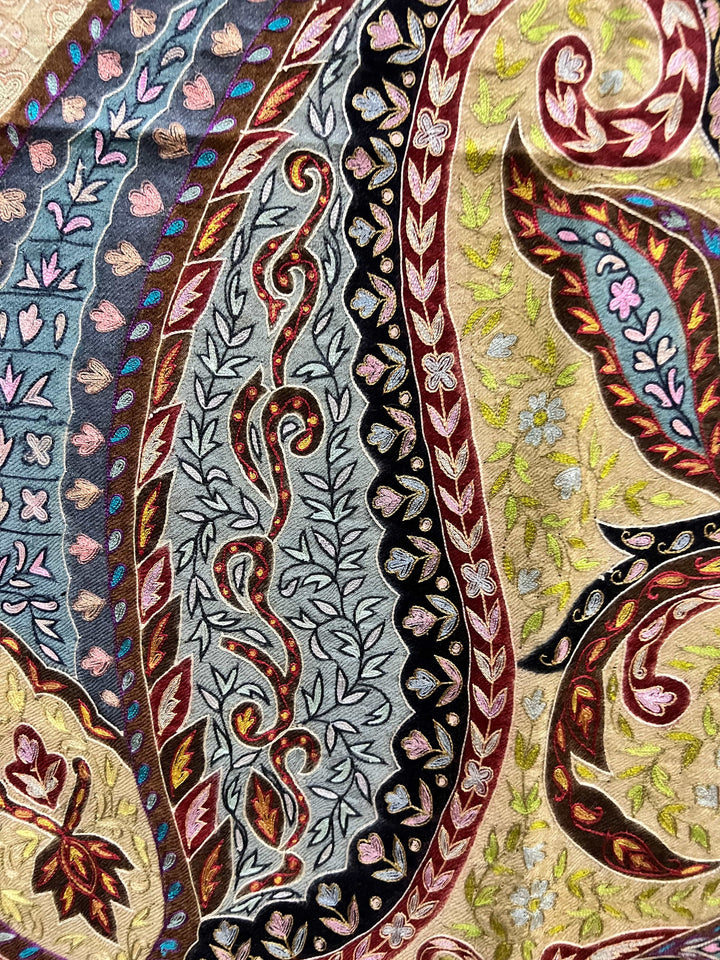 Pashtush India Mens Shawls Gents Shawl Pashtush Mens Pashmina Kalamkari Shawl: Handwoven, Hand Painted, and Hand Embroidered, Multicolour