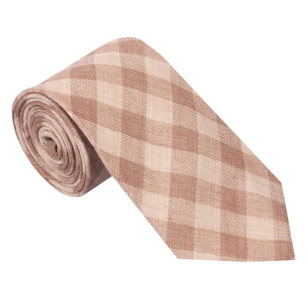 Pashtush Shawl Store Tie Pashtush Mens Pashmina Necktie, Soft and Luxurious, Checkered Design, Free Size, Cairo Beige