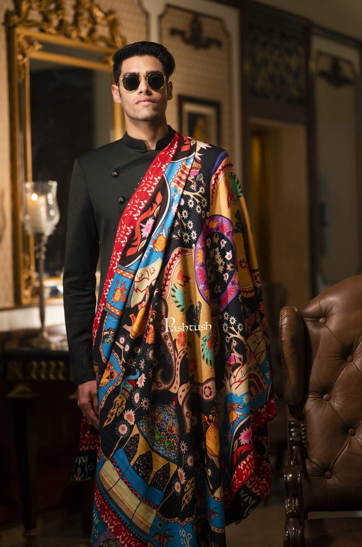 Pashtush India 100x200 Pashtush Mens Printed Stole, Multicoloured, 100% Pure Wool (Woolmark Certified)