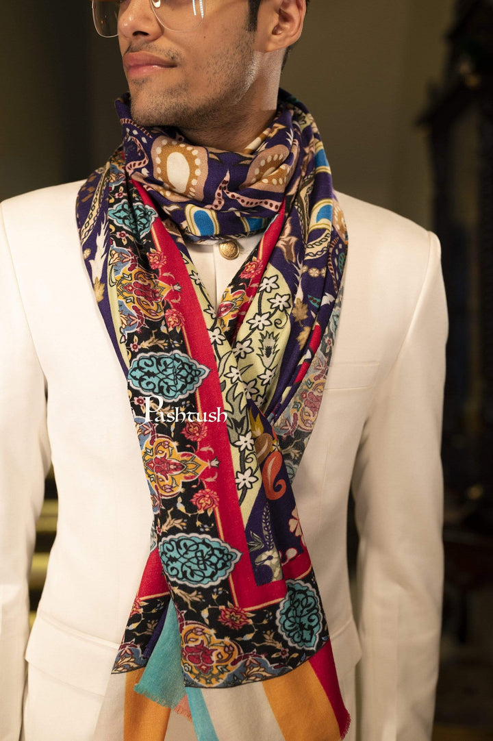 Pashtush India 100x200 Pashtush Mens Printed Stole, Multicoloured, 100% Pure Wool (Woolmark Certified)