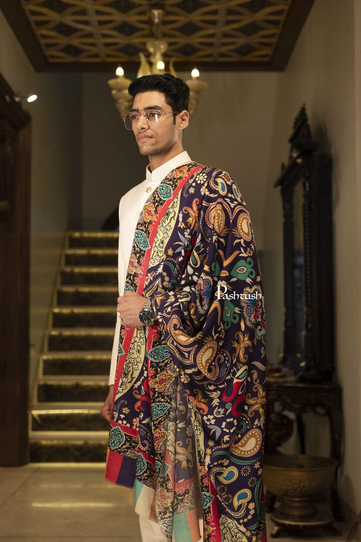 Pashtush India 100x200 Pashtush Mens Printed Stole, Multicoloured, 100% Pure Wool (Woolmark Certified)