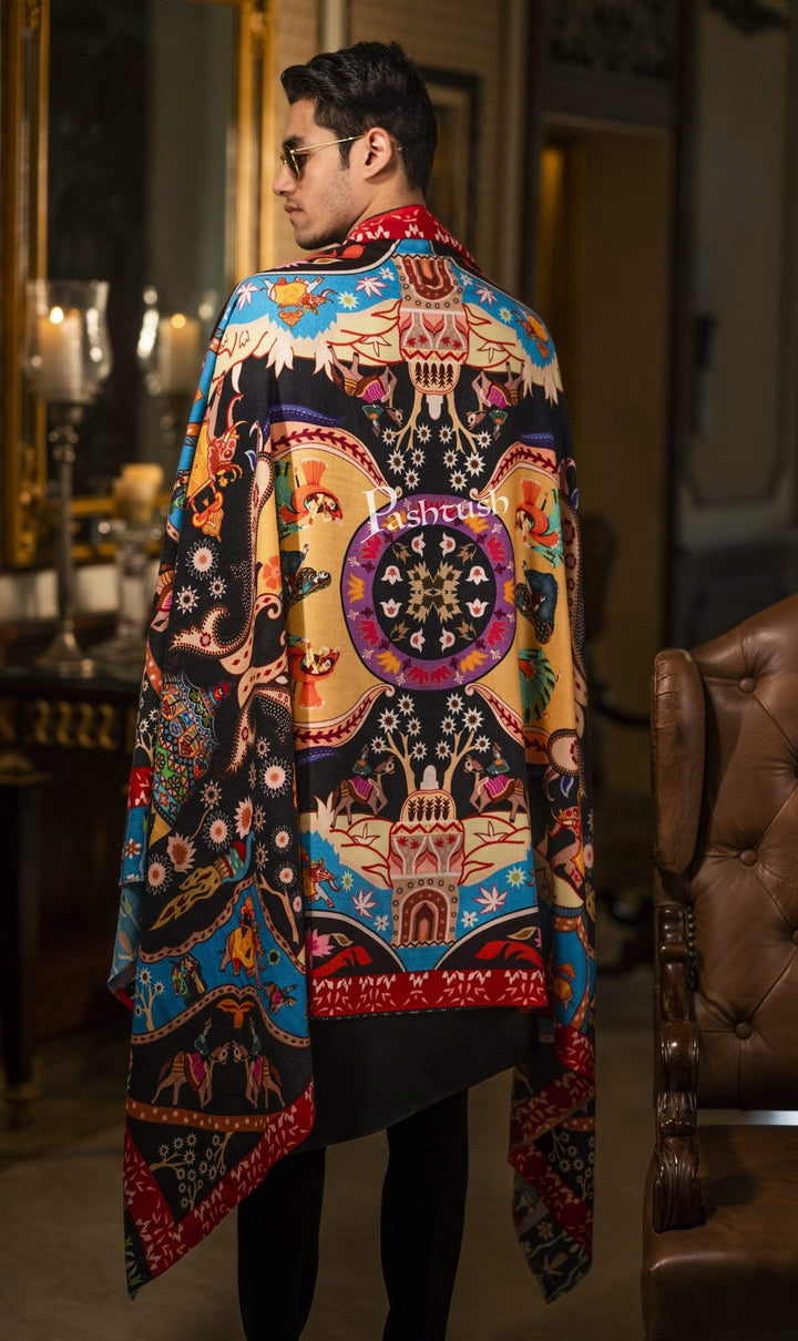 Pashtush India 100x200 Pashtush Mens Printed Stole, Multicoloured, 100% Pure Wool (Woolmark Certified)