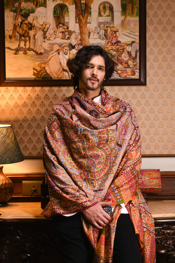 Pashtush India Womens Shawls Pashtush Mens Pure Pashmina Handmade Kalamkari Shawl, Multicoloured