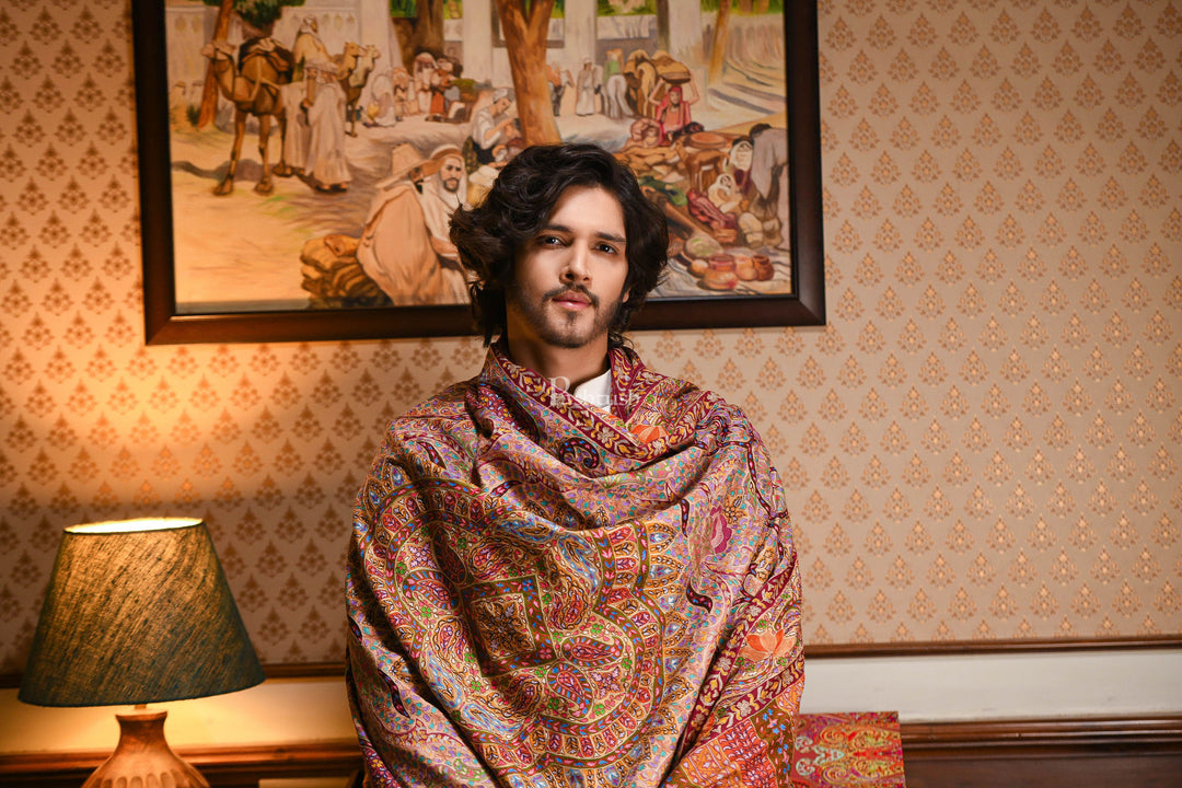 Pashtush India Womens Shawls Pashtush Mens Pure Pashmina Handmade Kalamkari Shawl, Multicoloured