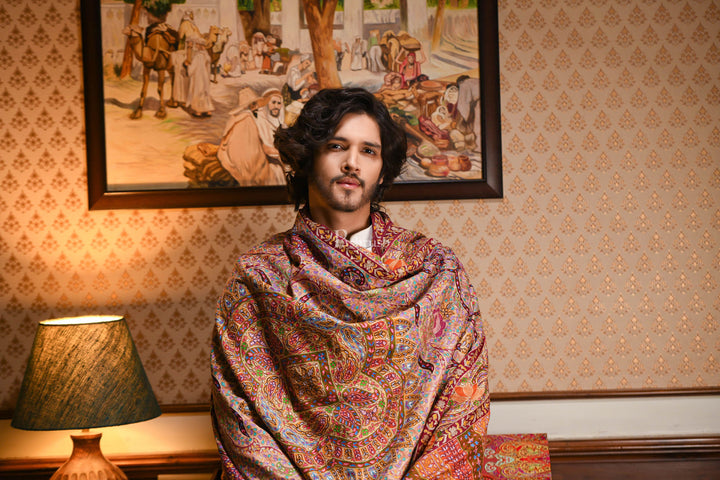 Pashtush India Womens Shawls Pashtush Mens Pure Pashmina Handmade Kalamkari Shawl, Multicoloured