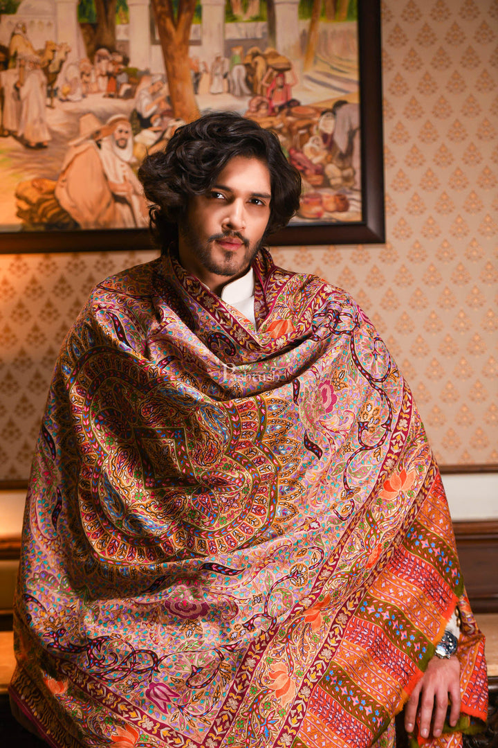 Pashtush India Womens Shawls Pashtush Mens Pure Pashmina Handmade Kalamkari Shawl, Multicoloured