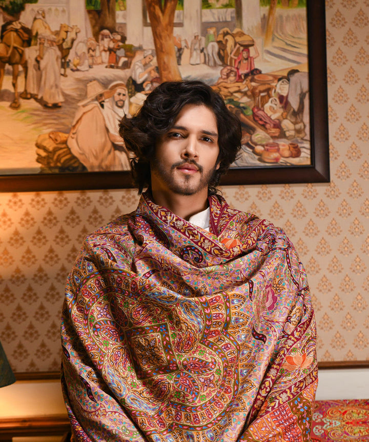 Pashtush India Womens Shawls Pashtush Mens Pure Pashmina Handmade Kalamkari Shawl, Multicoloured