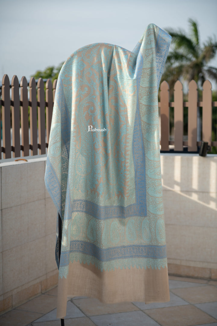 Pashtush India Mens Shawls Gents Shawl Pashtush Mens Pure Pashmina Shawl, Arabic Sea Blue