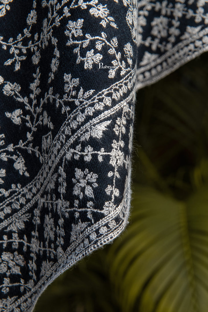 Pashtush India Mens Shawls Gents Shawl Pashtush Mens Pure Pashmina Shawl, Sozni Hand Embroidery, Hand Woven, Tonal Design, Black