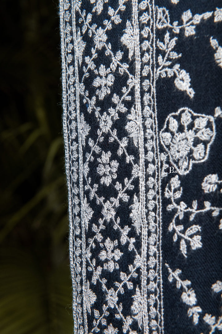 Pashtush India Mens Shawls Gents Shawl Pashtush Mens Pure Pashmina Shawl, Sozni Hand Embroidery, Hand Woven, Tonal Design, Black