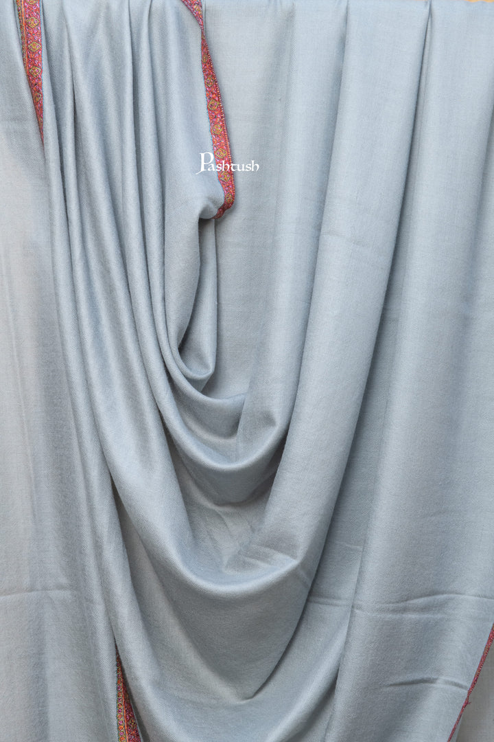 Pashtush India Mens Shawls Gents Shawl Pashtush Mens Pure Pashmina Shawl, Sozni Hand Embroidery, Hand Woven, Tonal Design, Grey