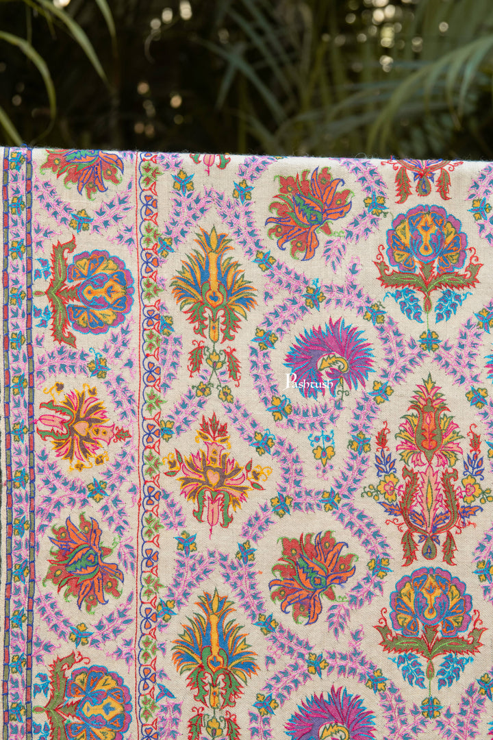 Pashtush India Mens Shawls Gents Shawl Pashtush Mens Pure Pashmina Shawl, Sozni Hand Embroidery, Hand Woven, Tonal Design, Multicolour With Natural Woven Base