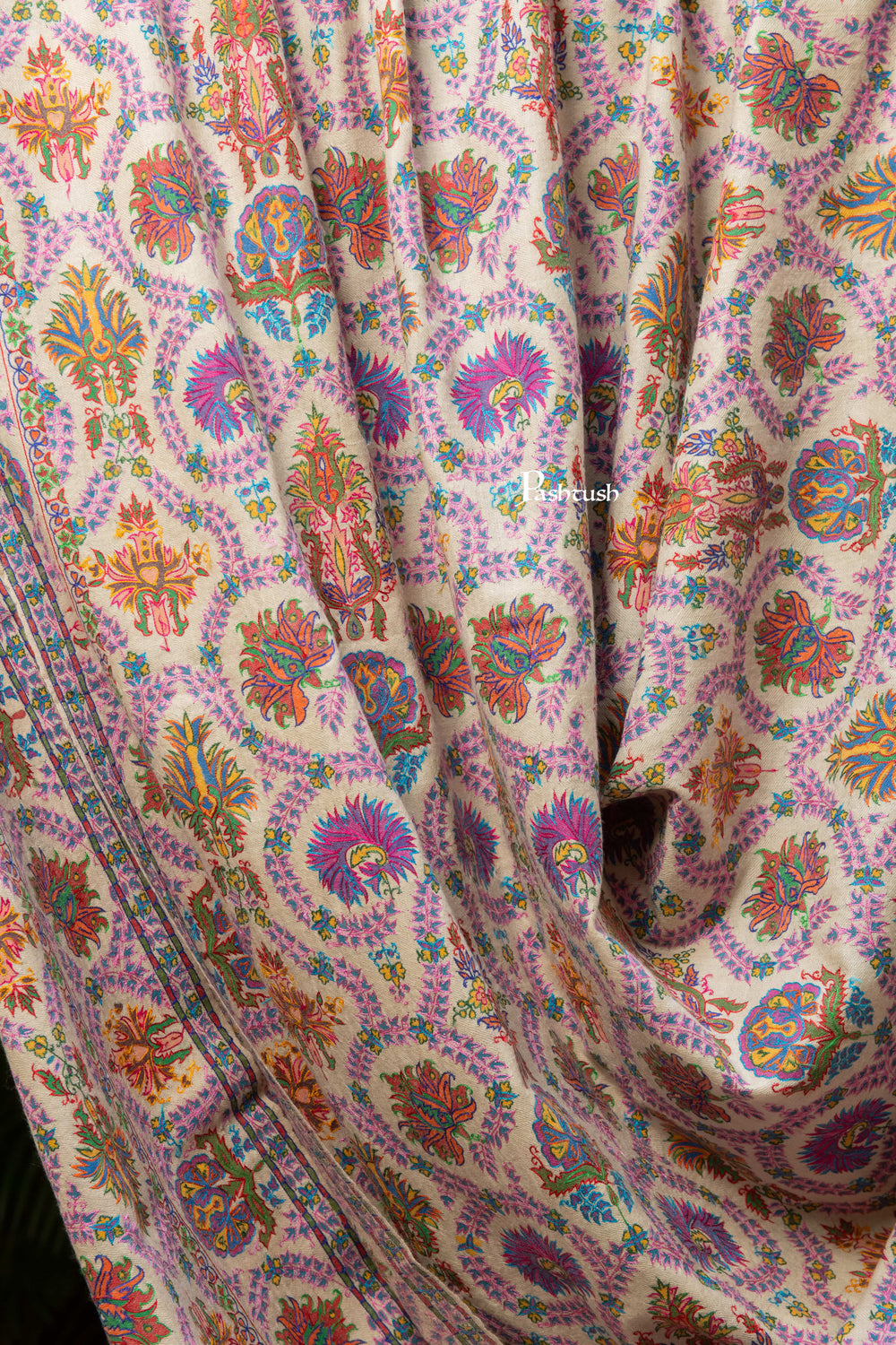 Pashtush India Mens Shawls Gents Shawl Pashtush Mens Pure Pashmina Shawl, Sozni Hand Embroidery, Hand Woven, Tonal Design, Multicolour With Natural Woven Base