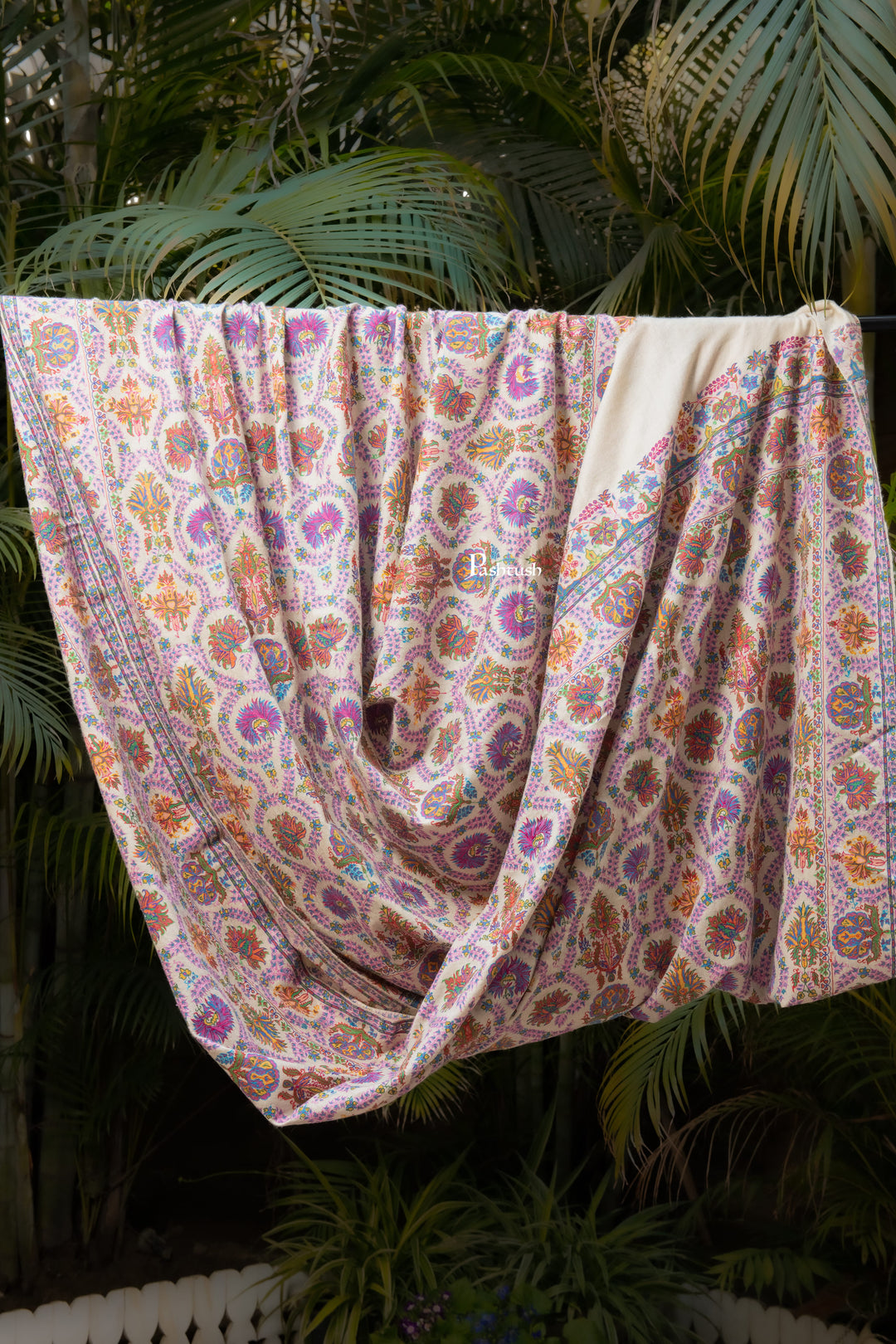 Pashtush India Mens Shawls Gents Shawl Pashtush Mens Pure Pashmina Shawl, Sozni Hand Embroidery, Hand Woven, Tonal Design, Multicolour With Natural Woven Base