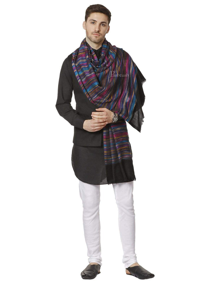 Pashtush India 100x200 PASHTUSH Mens PURE WOOL MULTICOLOUR STRIPED Stole, WITH WOOLMARK CERTIFICATE