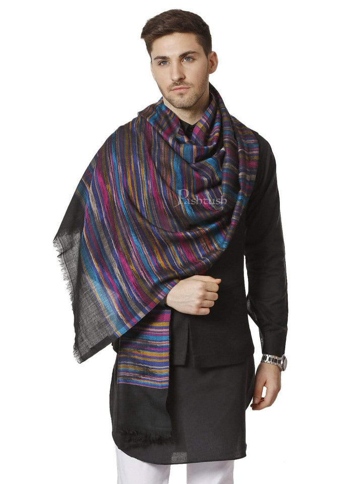 Pashtush India 100x200 PASHTUSH Mens PURE WOOL MULTICOLOUR STRIPED Stole, WITH WOOLMARK CERTIFICATE