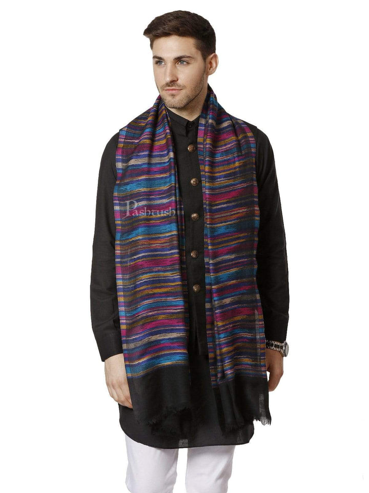 Pashtush India 100x200 PASHTUSH Mens PURE WOOL MULTICOLOUR STRIPED Stole, WITH WOOLMARK CERTIFICATE