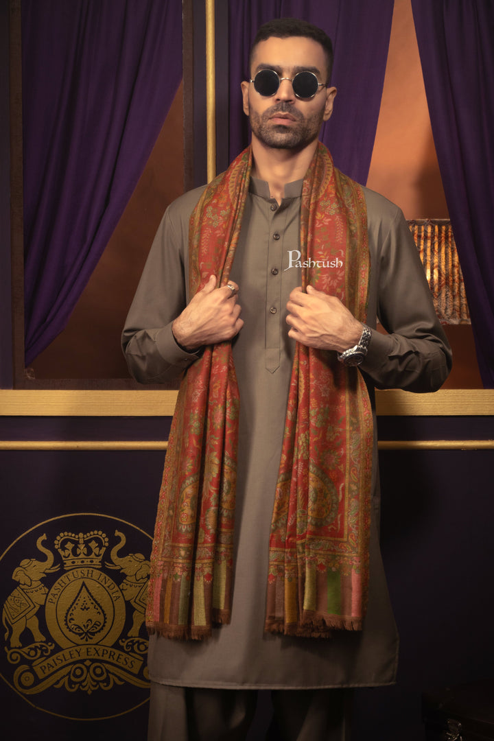 Pashtush India Mens Scarves Stoles and Mufflers Pashtush Mens Pure Wool Stole, With Woolmark Certificate, Woven Design, Espresso Brown