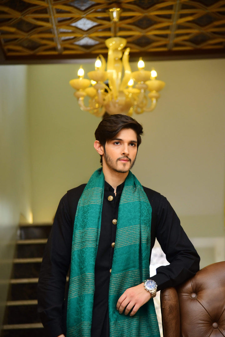 Pashtush Mens Reversible Blended  Stole - Bottle Green