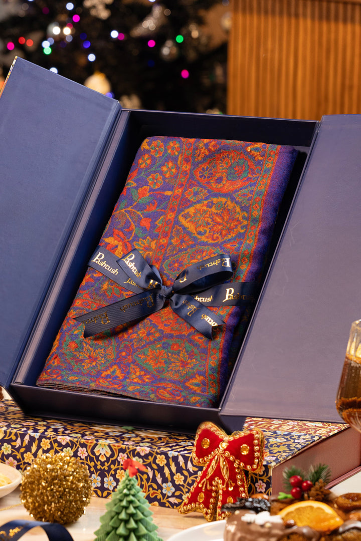 Pashtush India Gift Pack Pashtush Mens Reversible Twin Color 100% Pure Wool Soft Ethnic Weave Stole, Woolmark Certified Amber