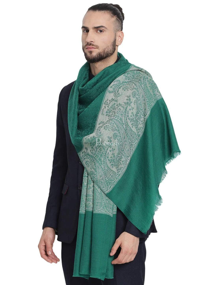 Pashtush India 70x200 Pashtush Mens Scarf with Chanting Paisleys Design, Soft and Warm, Emerald Green