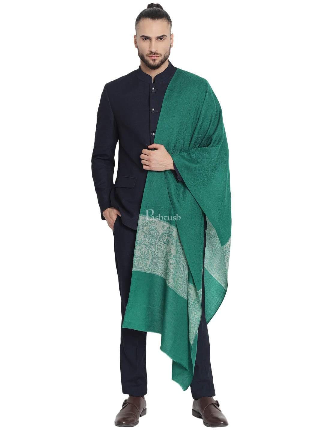 Pashtush India 70x200 Pashtush Mens Scarf with Chanting Paisleys Design, Soft and Warm, Emerald Green