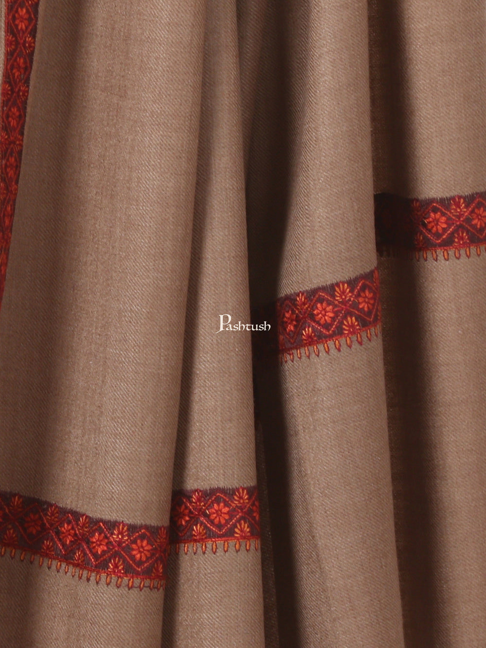 Pashtush India Mens Shawls Gents Shawl Pashtush Mens Shawl, Embroidery Haashia Dushala, Taupe