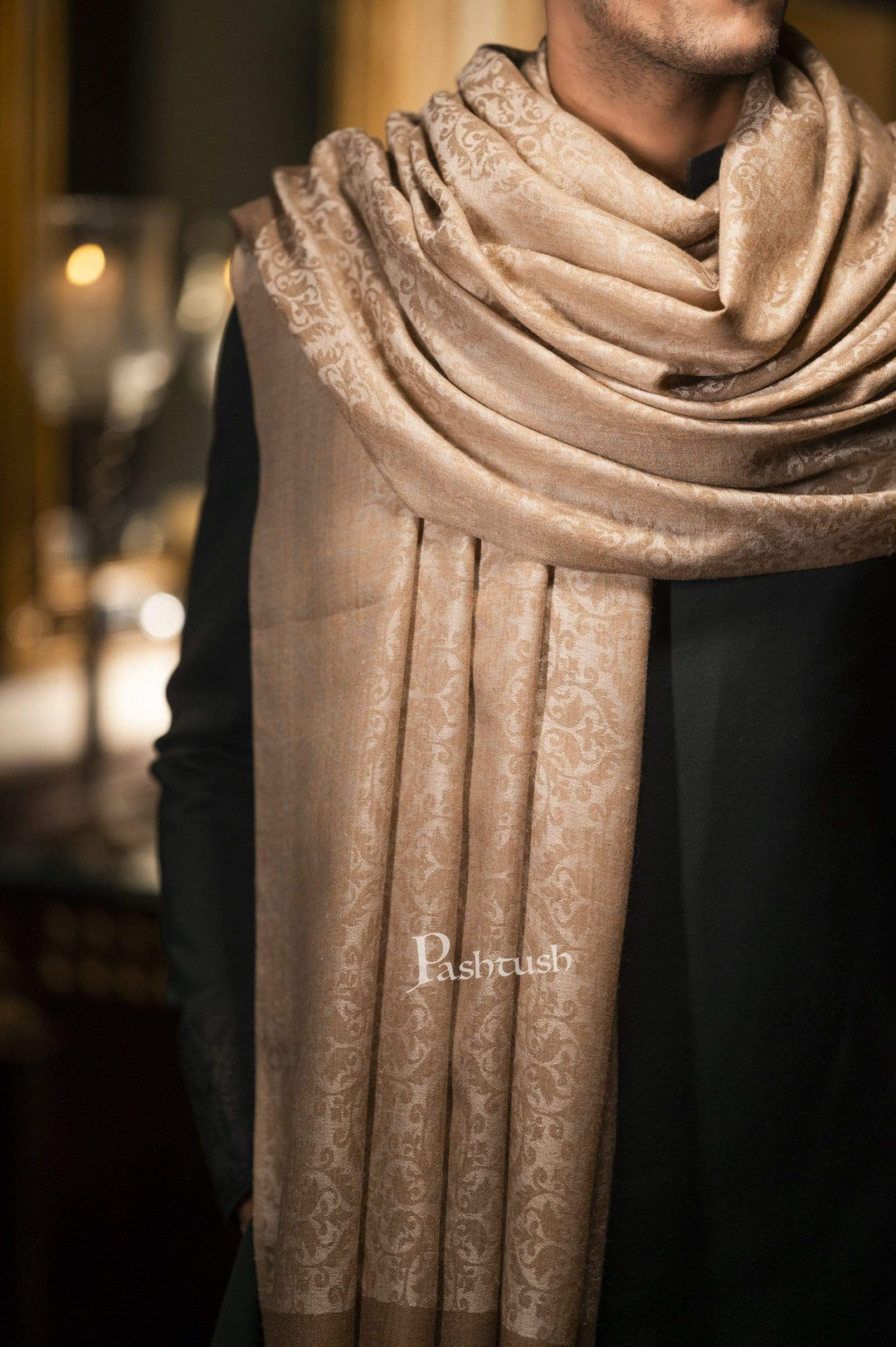 Pashtush India 114x228 Pashtush Mens Shawl, Fine Wool Jacquard Weave, Soft and Light Weight