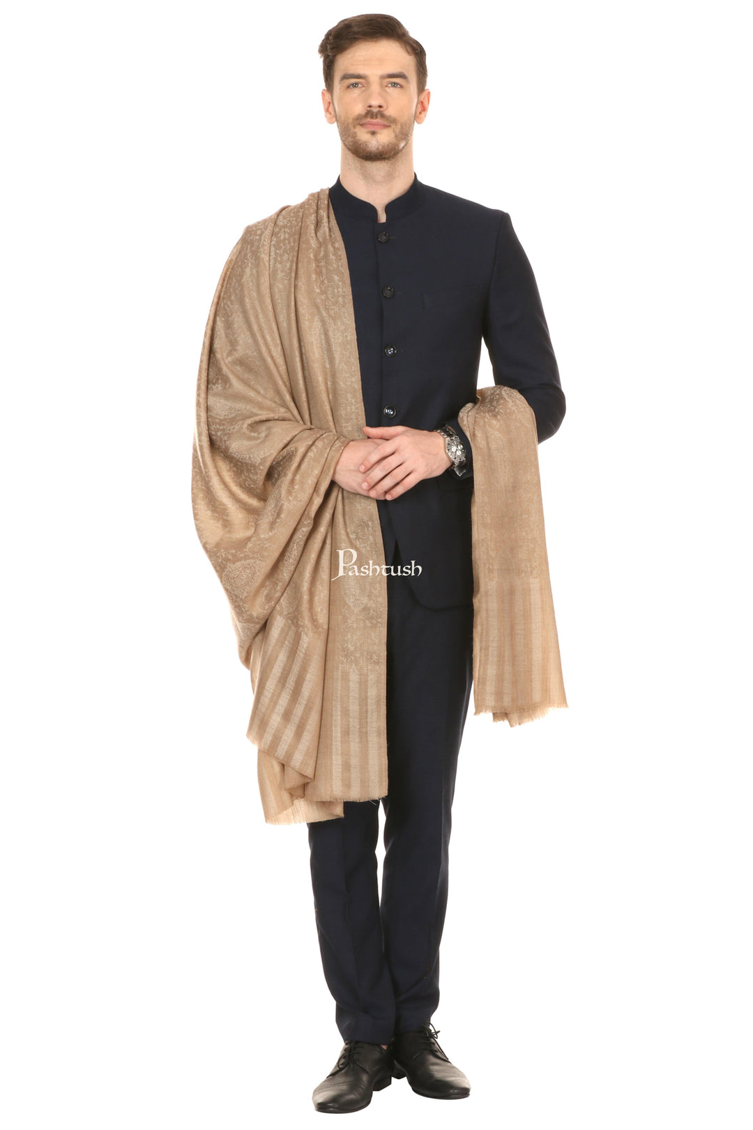 Pashtush India Mens Shawls Gents Shawl Pashtush Mens Shawl, Fine Wool Jacquard Weave, Soft And Light Weight