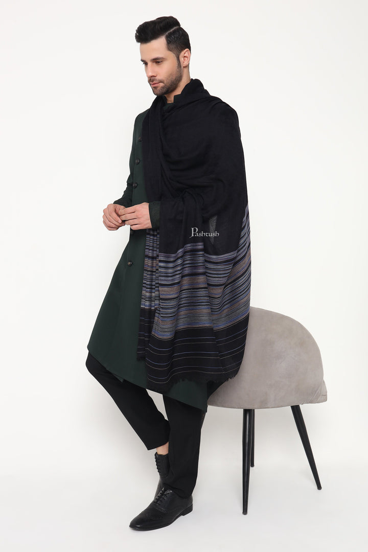 Pashtush India Mens Shawls Gents Shawl Pashtush Mens Shawl, Reversible Design, Black