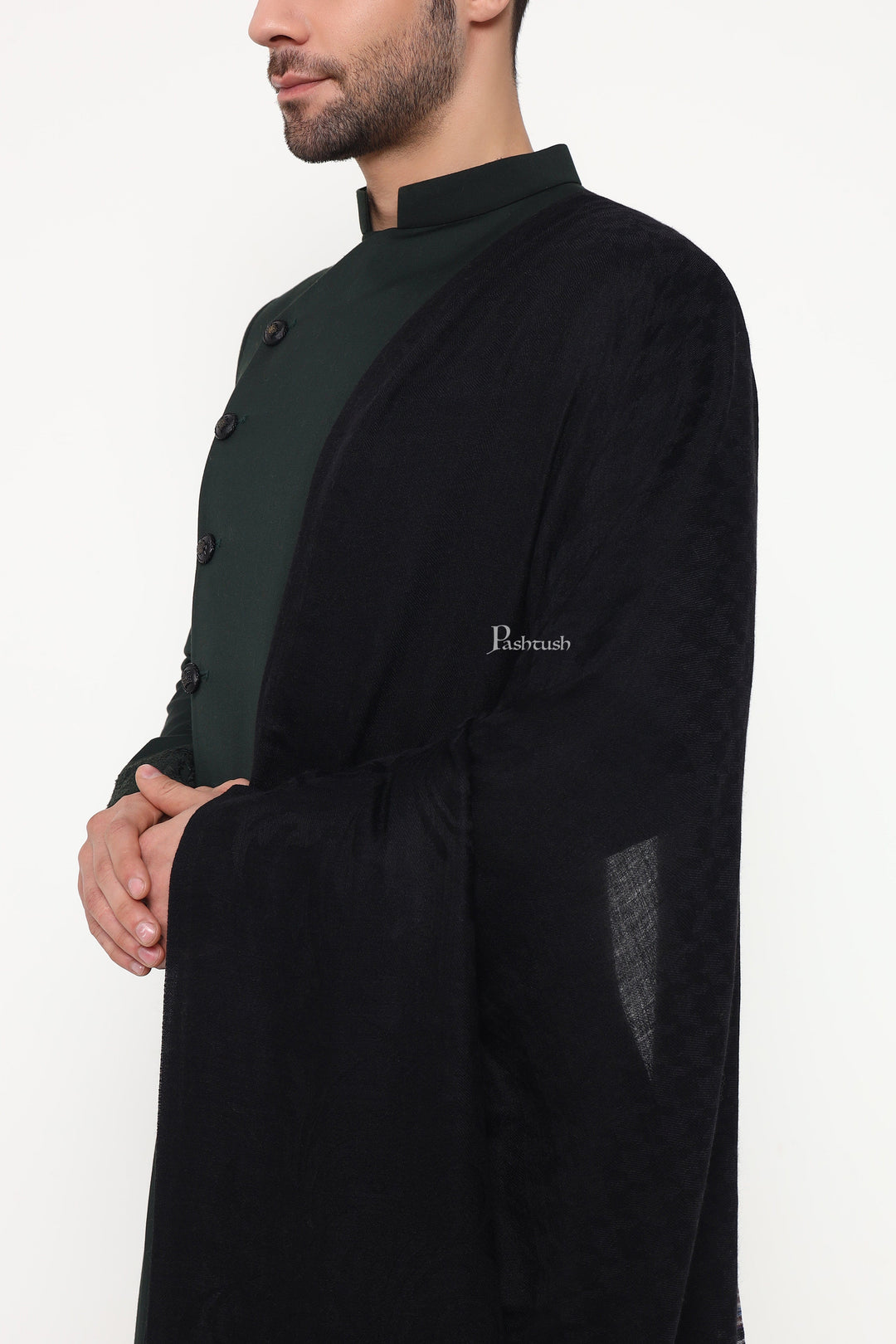 Pashtush India Mens Shawls Gents Shawl Pashtush Mens Shawl, Reversible Design, Black