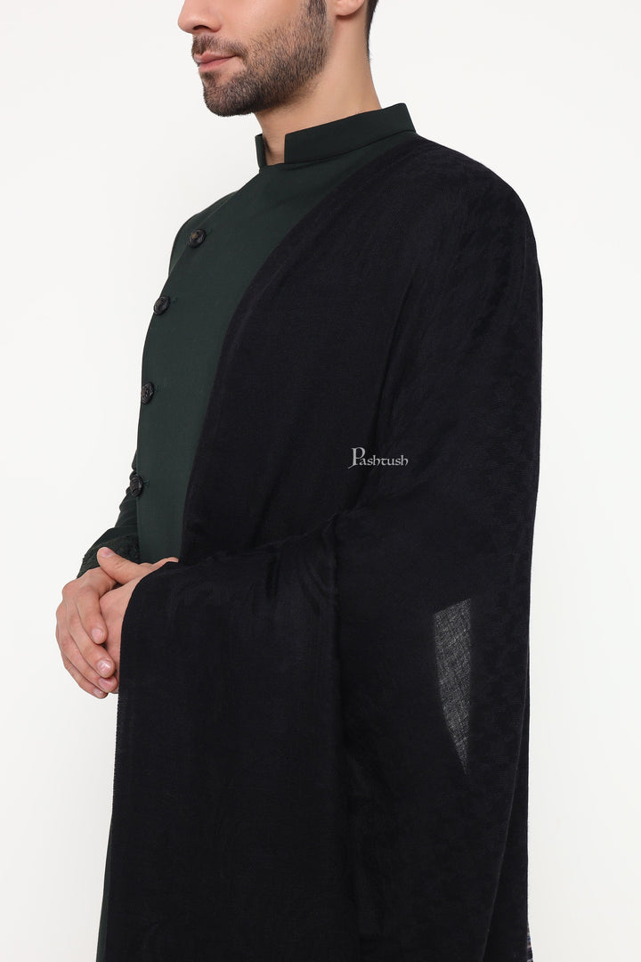 Pashtush India Mens Shawls Gents Shawl Pashtush Mens Shawl, Reversible Design, Black
